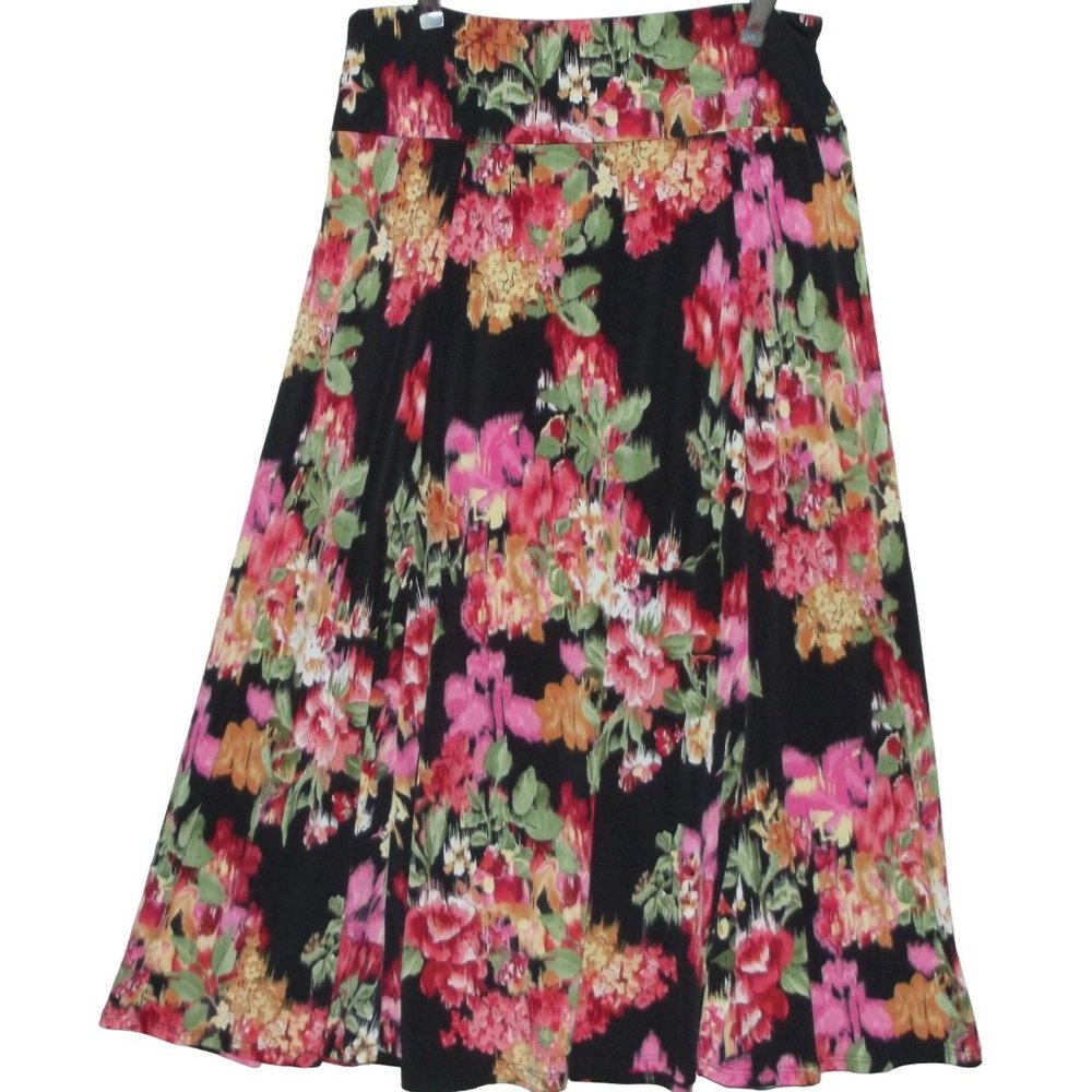 Bleeker & McDougal Skirt PM Below Knee Pretty Floral black pink coral drapey mp